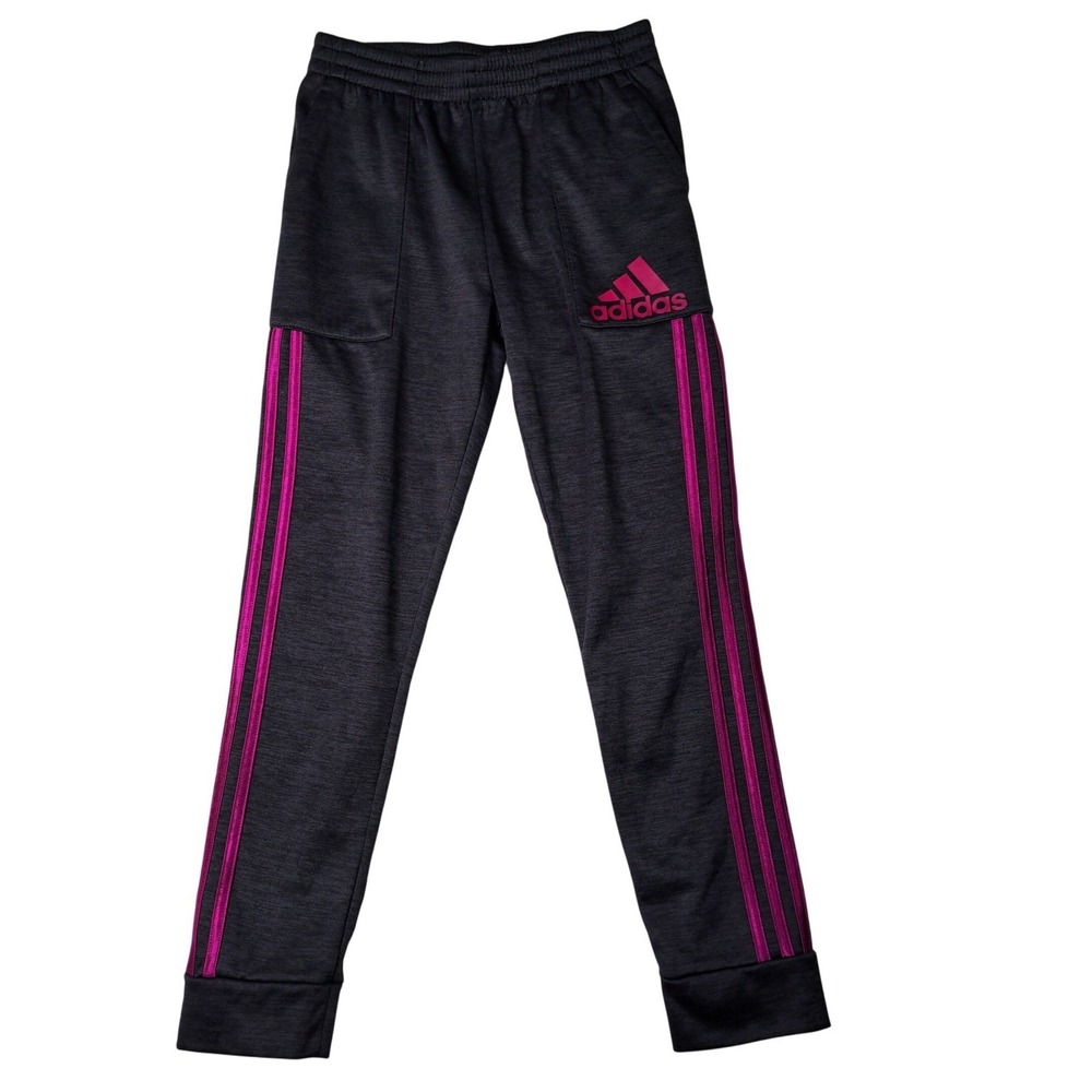 Adidas Girls Charcoal Pink Track Pants Joggers Size XL 16 Athletic Casual
